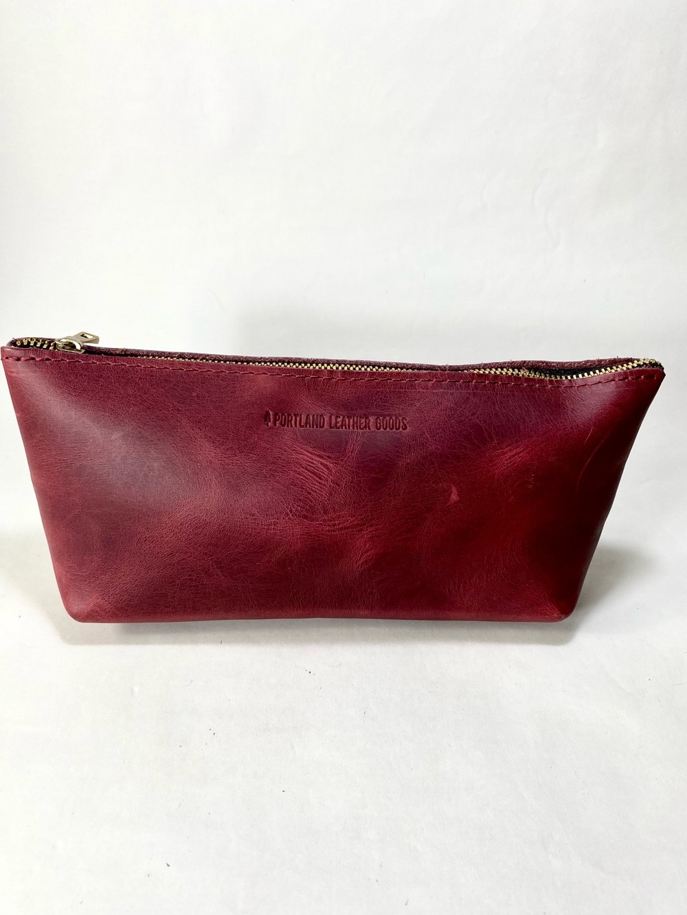 Portland Leather Burgundy Leather Zip Cosmetic Travel Utility Pouch